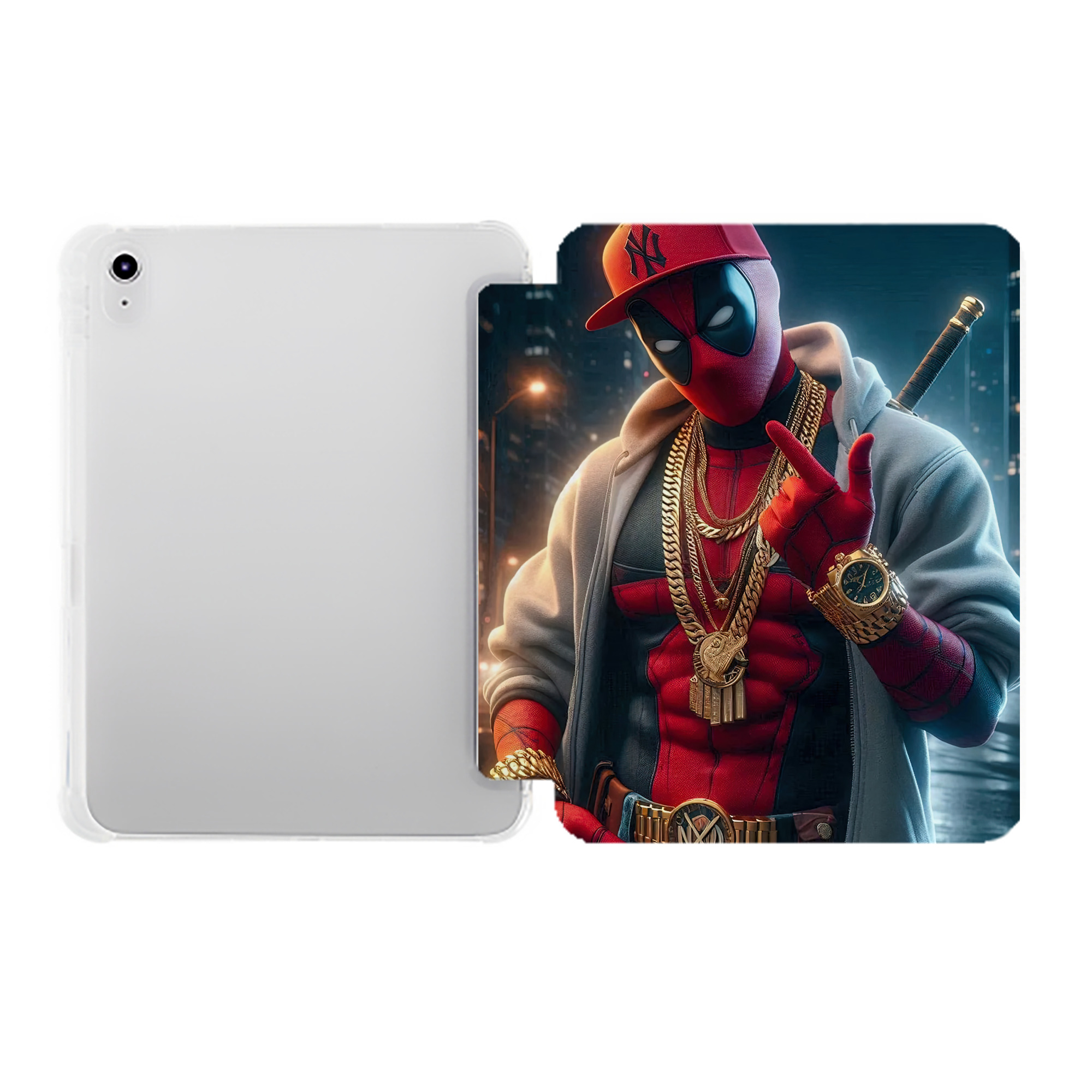 （画像用） Deadpool デッドプール IPad ケース ペン収納付き 三つ折りスタンド PUレザー×シリコン 対応機種9.5/10.5/10.9インチ